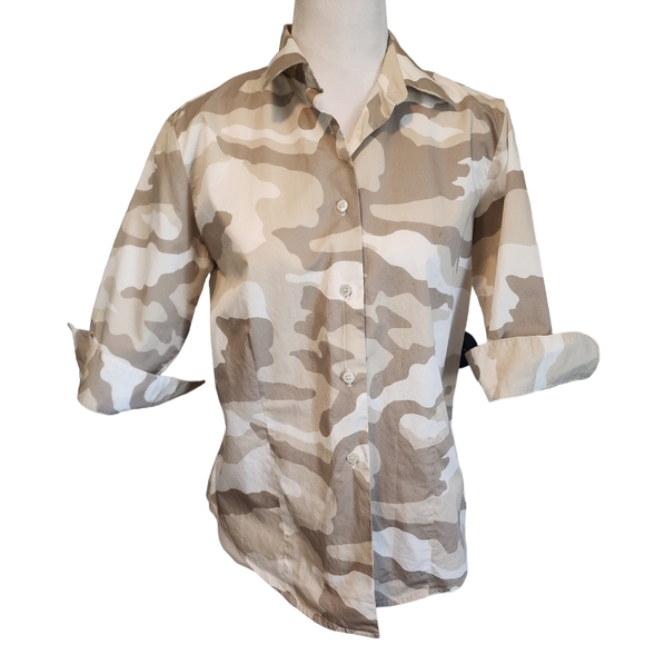 EUC Amina Rubinacci Giornata Cotton Stretch Button Up Shirt in Camo - Picture 2 of 10